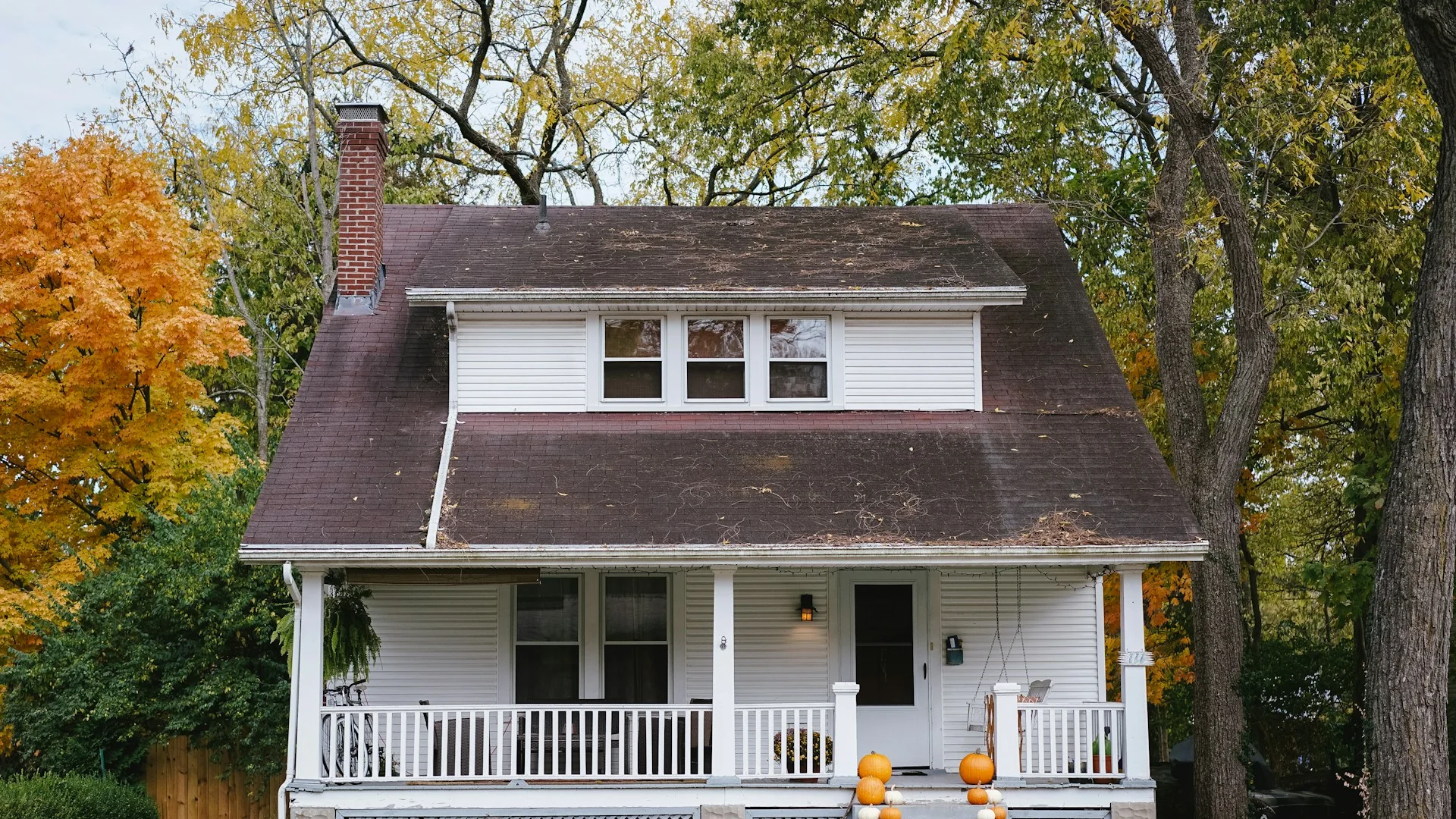Asphalt shingle roof with a wide white dormer and roof-to-wall joints on both sides